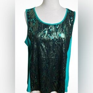 Bob Mackie Teal and Black Sequin Tank Top